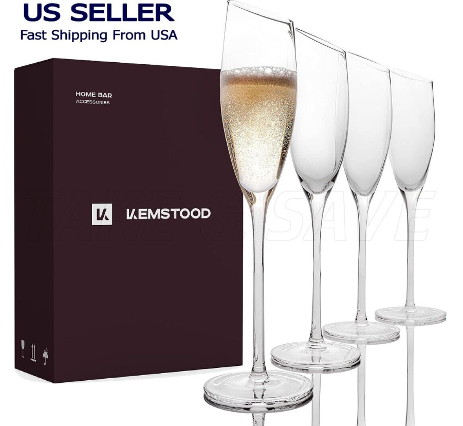 Set of 4 Champagne Flutes Modern Crystal Mimosa Glasses 6 Oz for Sparkling Wine