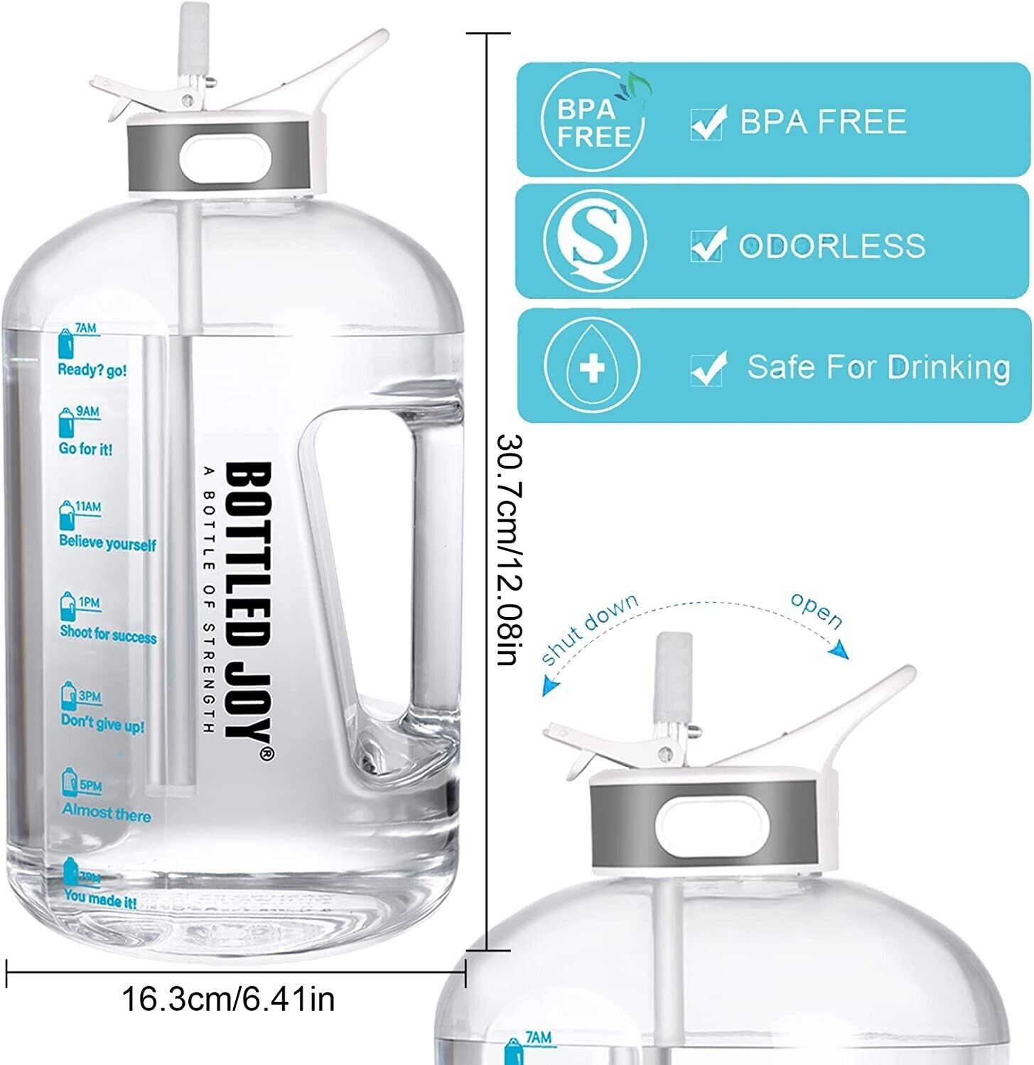1 Gallon BPA FREE 2 In 1 Water Bottle GYM with Straw RRP £22.99