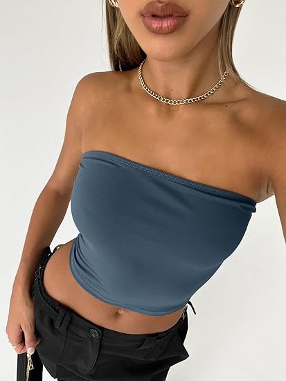 Trendy Queen Womens Tube Tops Strapless Crop Tops Basic Backless Sleeveless Bandeau Cute 2024 Summer Outfits Sexy Solid Tops