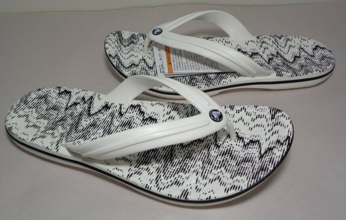 Crocs Size 12 CROCBAND CARDIO WAVE FLIP White Black Sandals New Women's Shoes