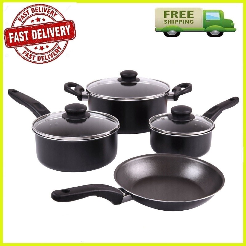 7 Piece Cookware Set Nonstick Coated Kitchen Pots And Pans Home Aqua Cooking New
